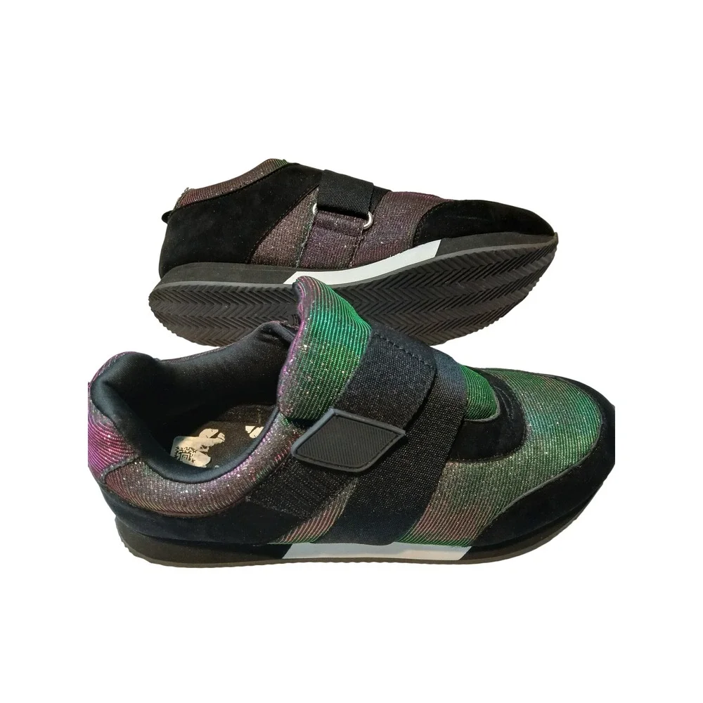 Juicy Couture Women's Glitter Sneakers Rainbow Sparkle Black Velcro Shoes 10 - Picture 4 of 8
